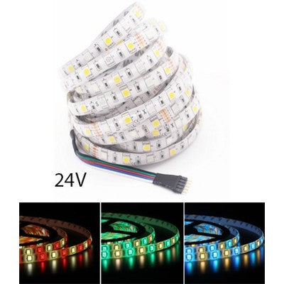 12W/m RGB+WW LED strip - 5 meter, IP65, 60 LED pr. meter, 24V