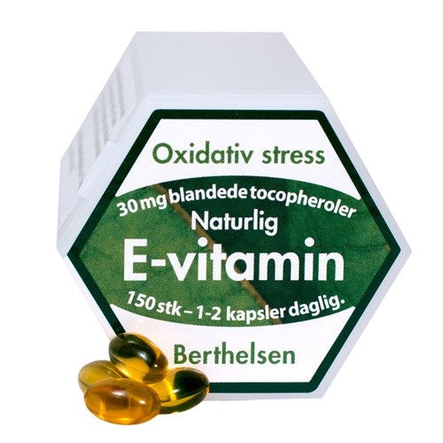 Pakke med E-vitamin kapsler, 150 stk., fra Berthelsen
