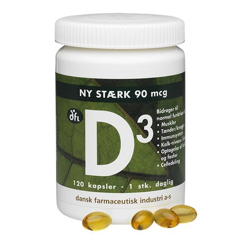 Pakke med D3-vitamin 90 mcg, 120 kapsler, fra Grønne dfi vitaminer