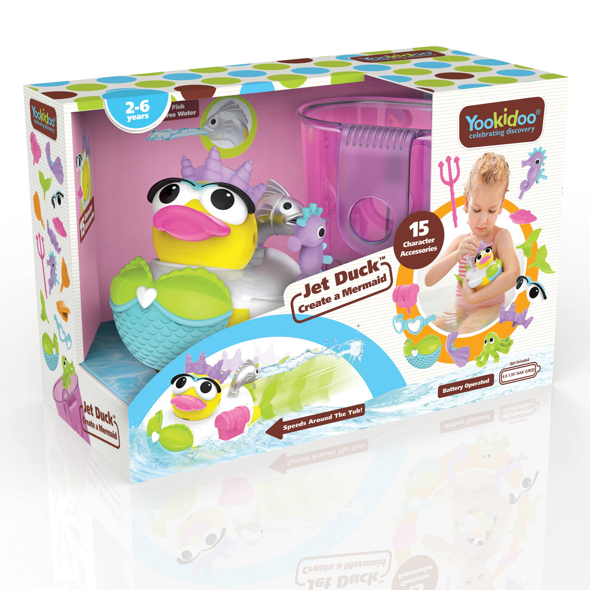 Yookidoo Jet Duck badeand der kan samles som en havfrue