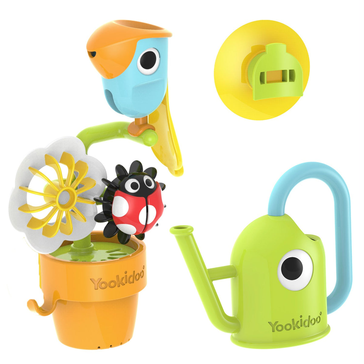 Yookidoo Pour 'N' Spin Tipping Bird vandlegetøj med urtepotte, vippefugl og vandkande