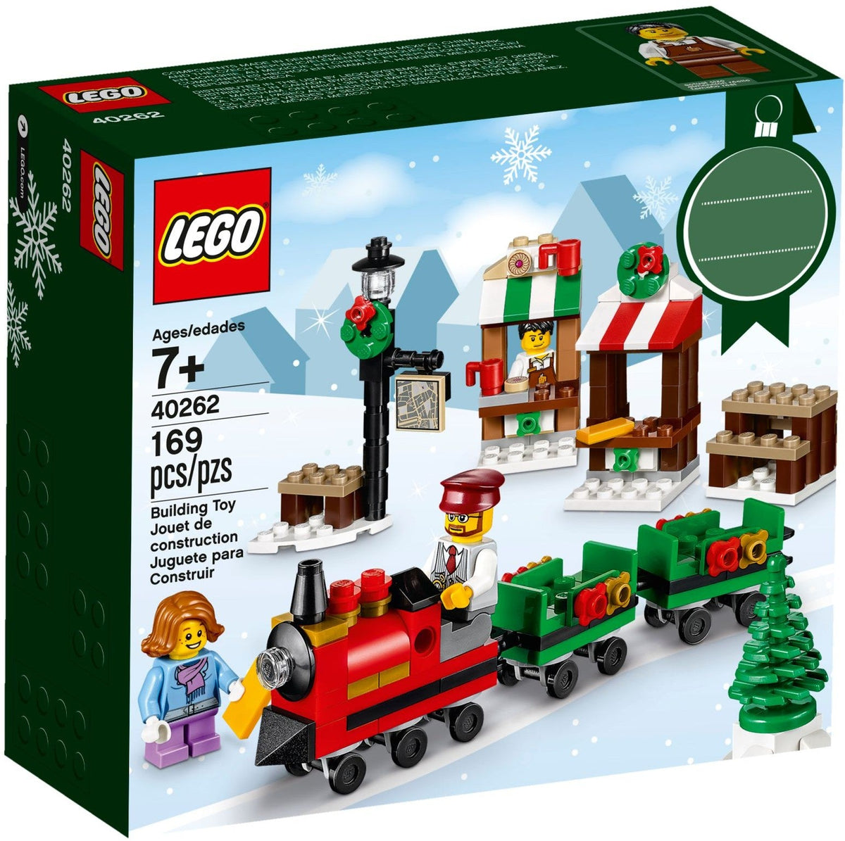 LEGO Julelokomotiv 40262, rødt damplokomotiv pyntet med julegaver og grønne detaljer