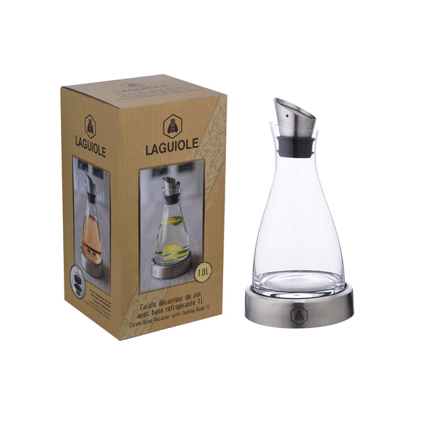 Laguiole karaffel i klart glas med vinkølerbund