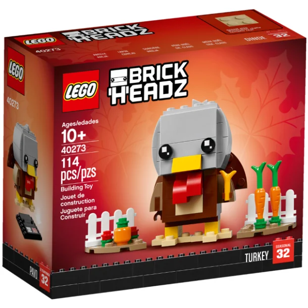 LEGO BrickHeadz Thanksgiving-kalkun 40273 med gult næb, brune vinger og græskar