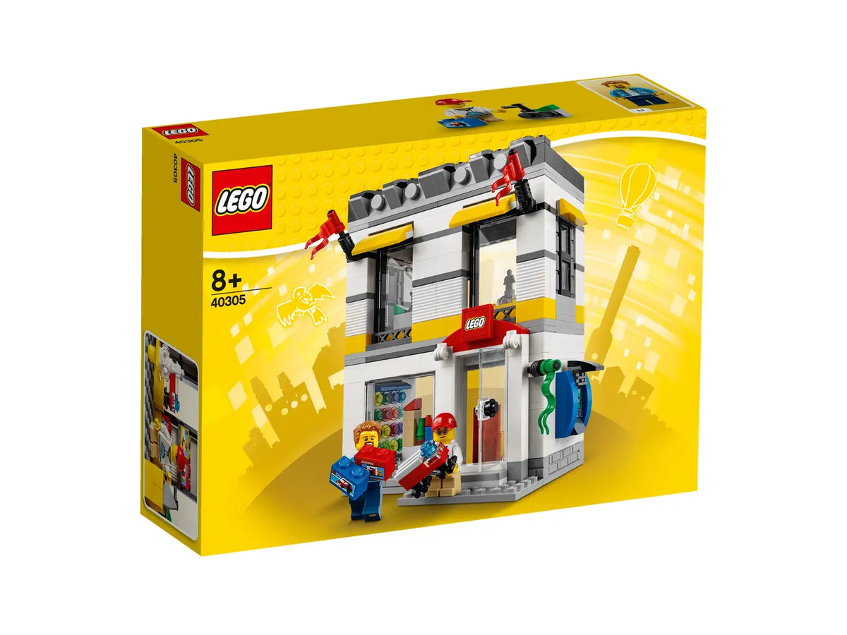 LEGO Store i mikrostørrelse 40305, 2-etagers butiksmodel med lys facade og butiksskilt