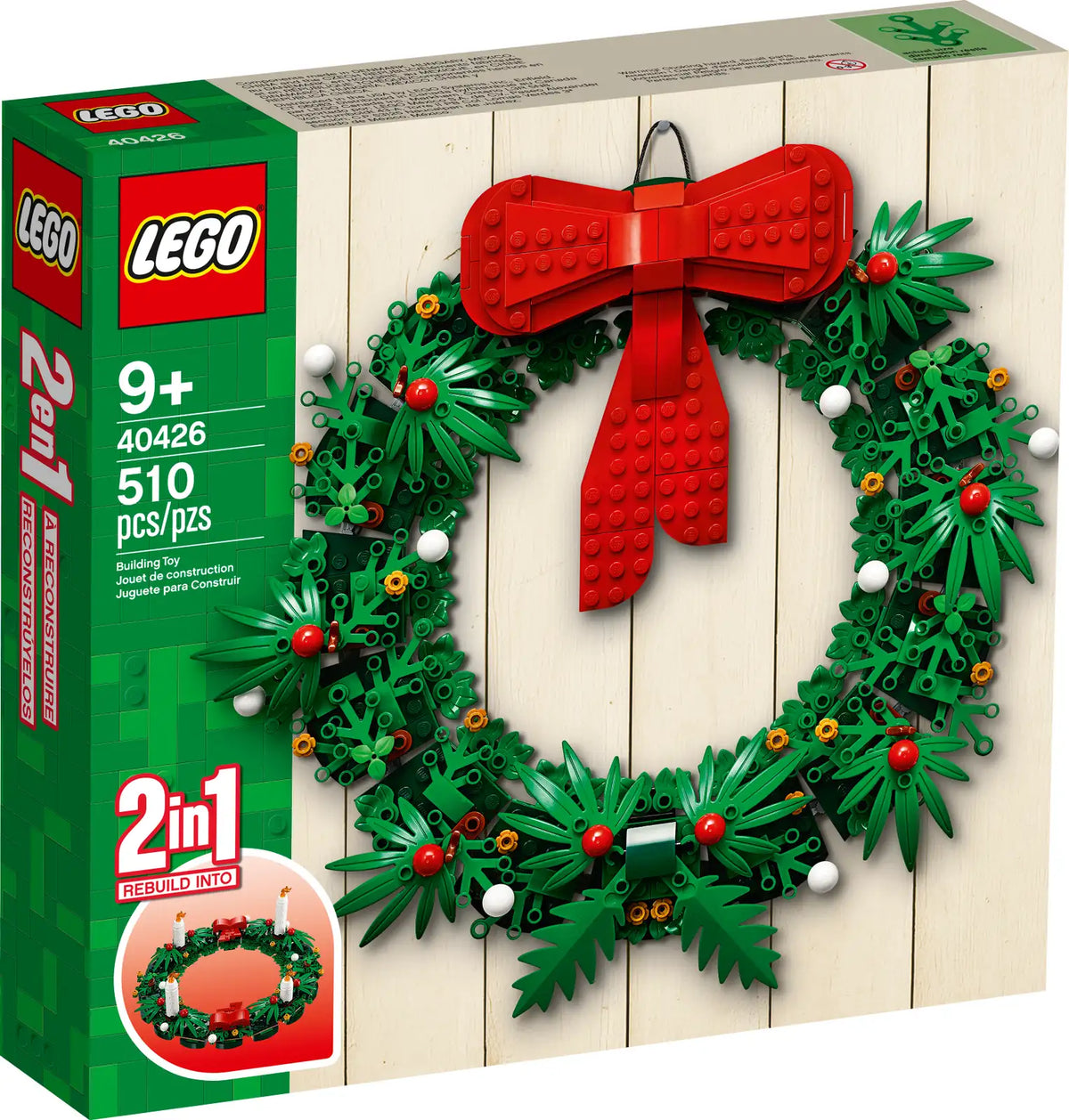 LEGO Iconic Julekrans 2 i 1 40426 med stedsegrønne bladelementer
