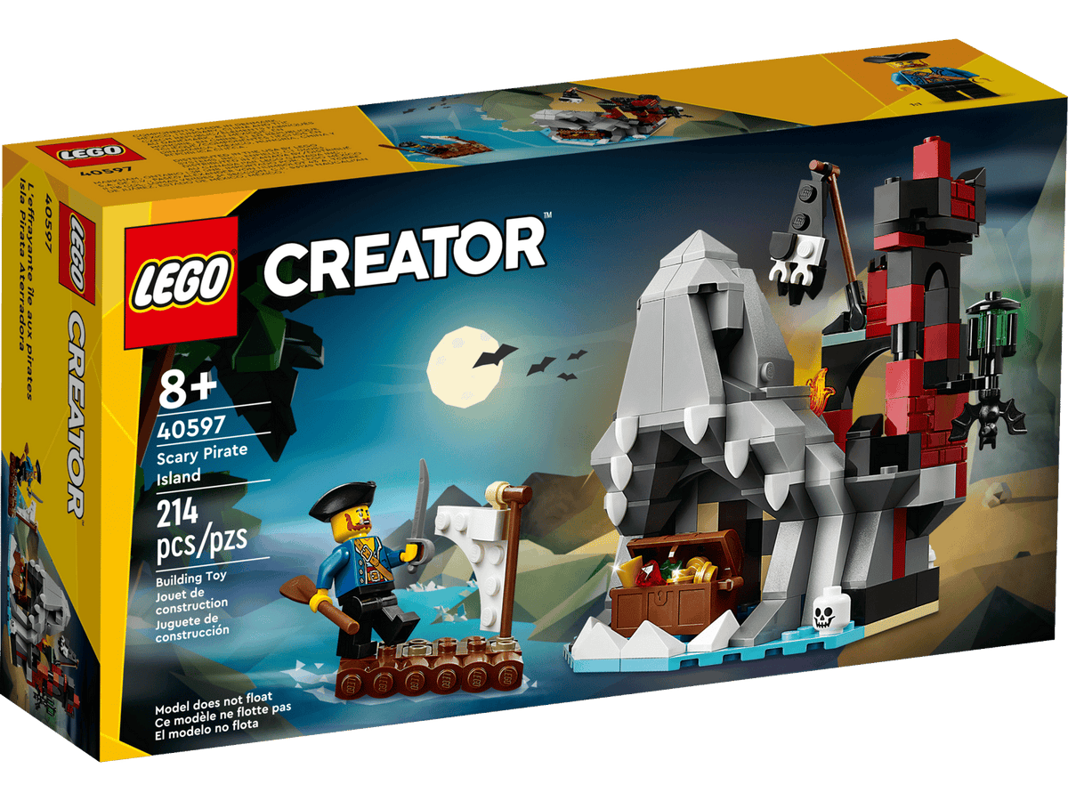LEGO Skræmmende piratø 40597 med hajhoved, hule, borgruin og skattekiste
