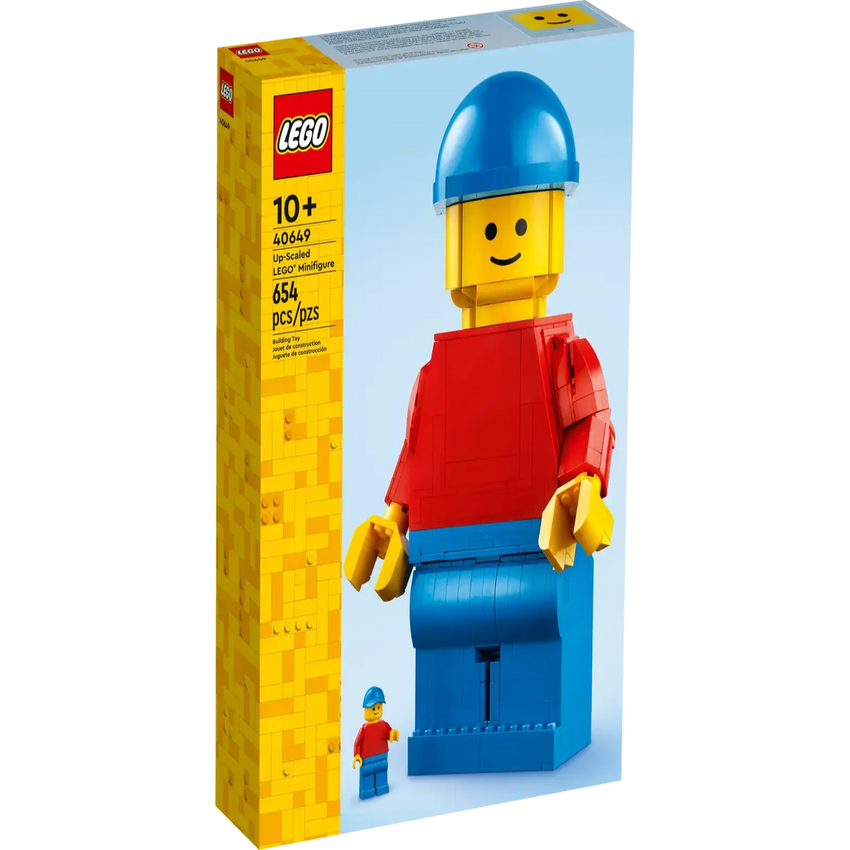 Opskaleret LEGO minifigur 40649 bygget som stor figur med bevægeligt hoved, arme og ben