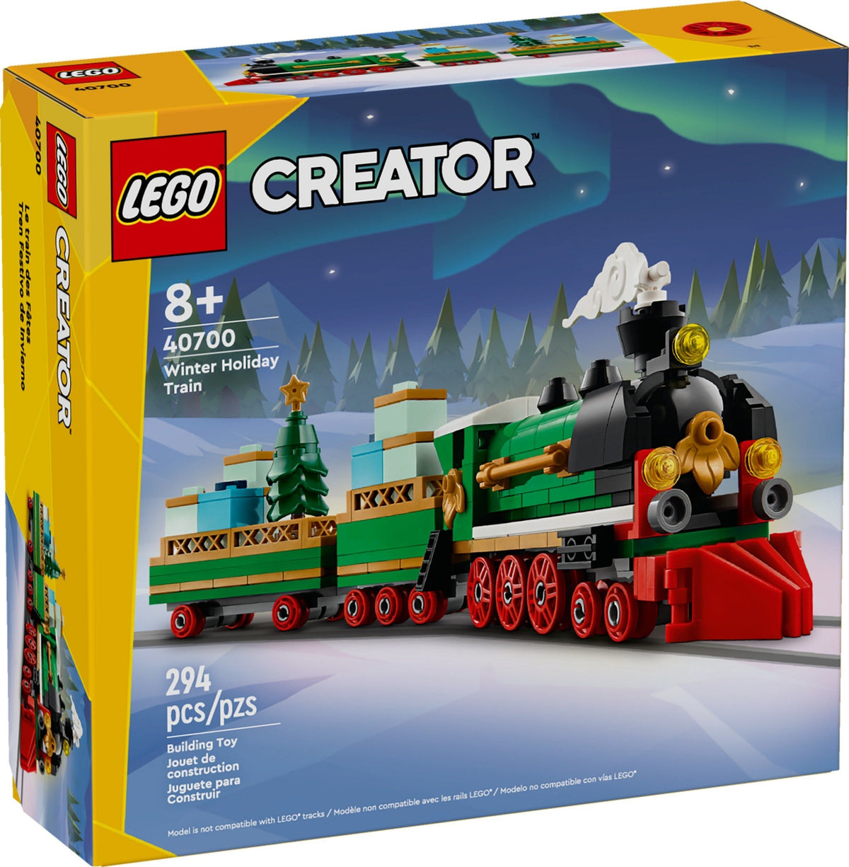 LEGO Winter Holiday Train (40700), damplokomotiv med juletræ som julepynt