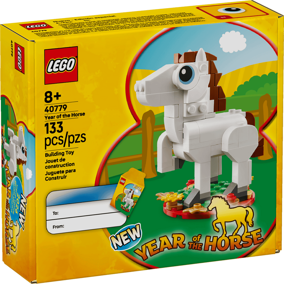 LEGO Hestens år 40779, hest med hvid og brun manke på sokkel