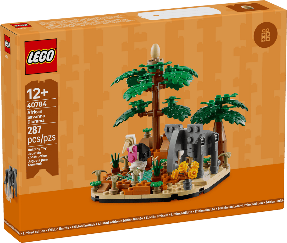 LEGO diorama med afrikansk savanne, sæt 40784, med naturdetaljer og dyreliv