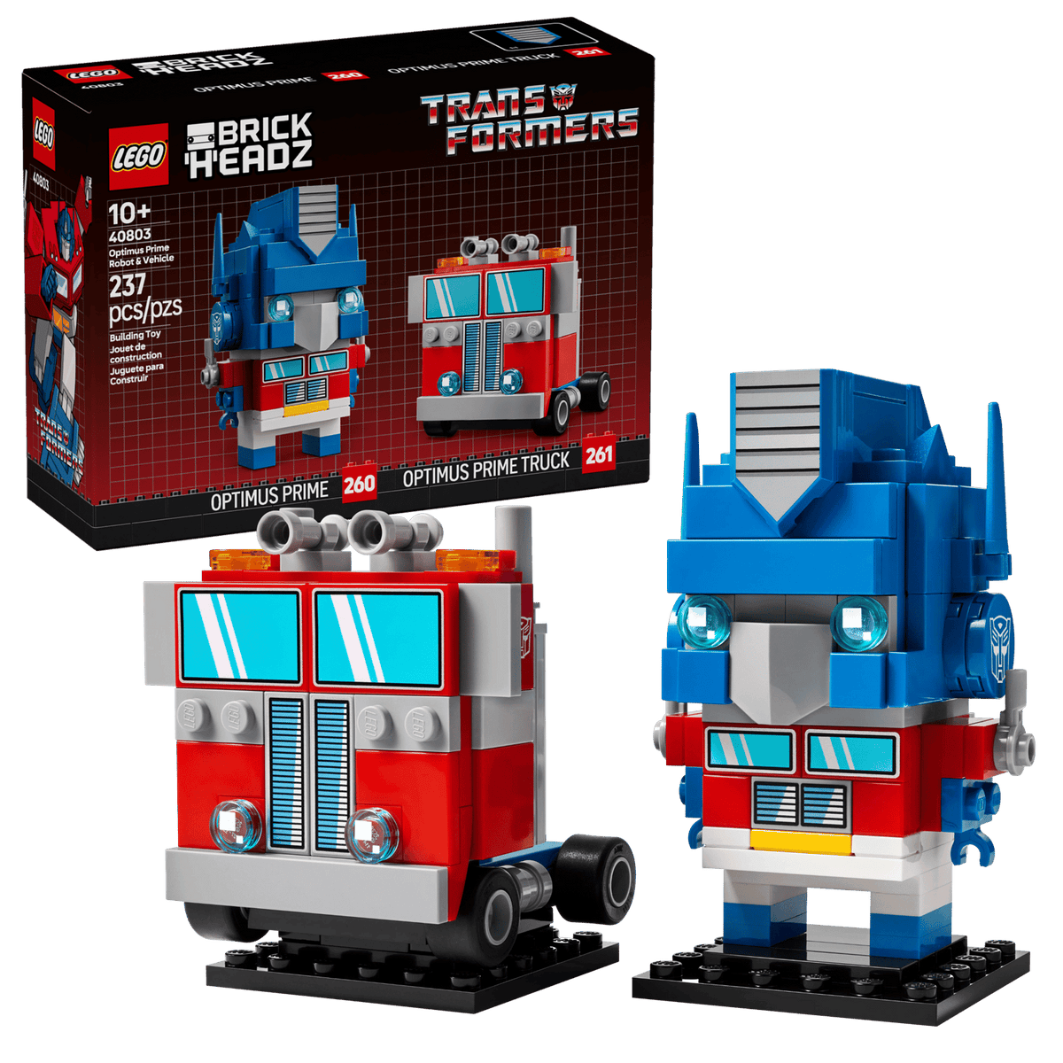 LEGO BrickHeadz 40803 med Optimus Prime som klodsbygget robot og lastbil