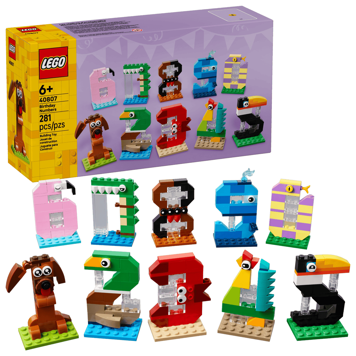 LEGO Fødselsdagstal (40807) farverige dyretal bygget af klodser
