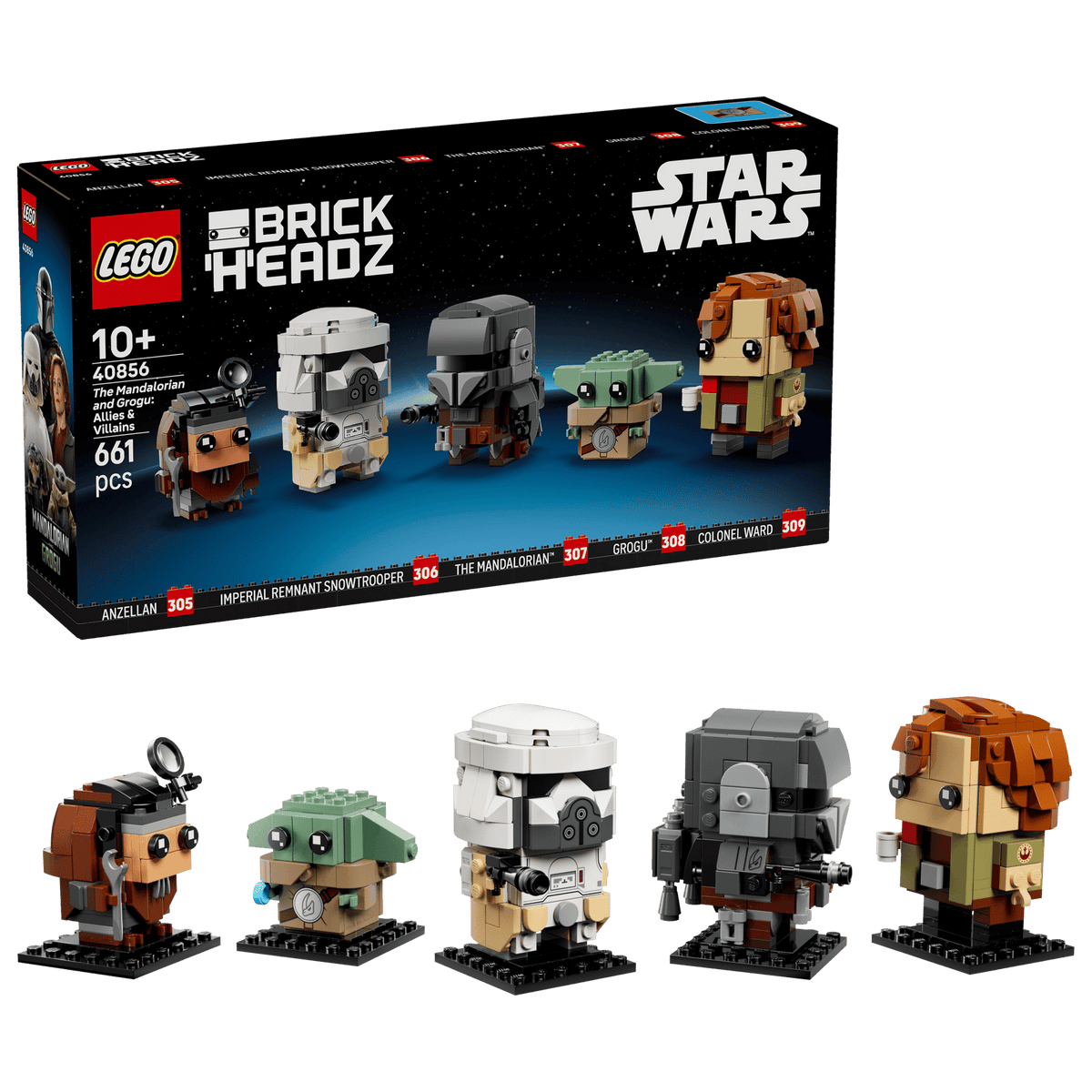 LEGO BrickHeadz 40856 med figurer af Mandalorianeren, Grogu og oberst Ward