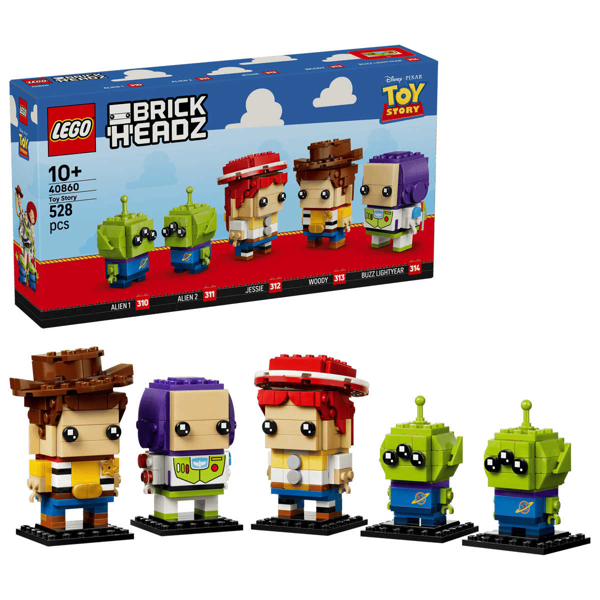 LEGO BrickHeadz Toy Story 40860 med klodsbyggede figurer af Woody, Buzz og Jessie