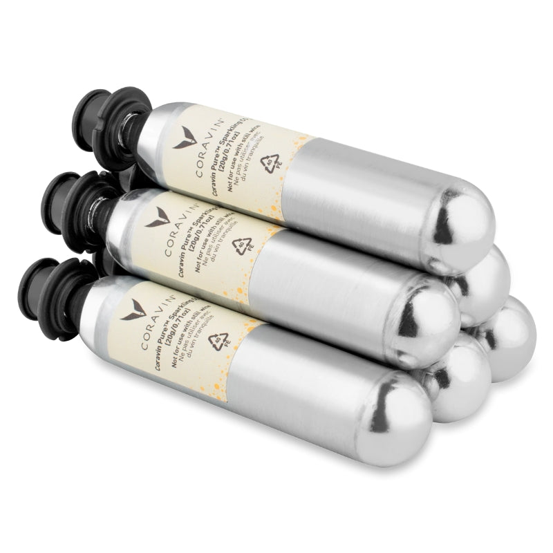 Pakke med seks Coravin Pure CO2-kapsler til mousserende vin