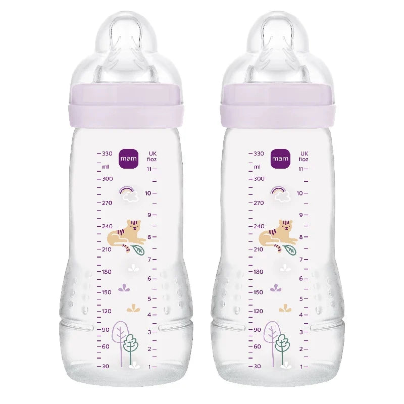 To pink MAM Easy Active sutteflasker på 330 ml