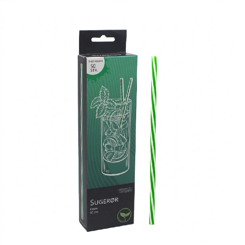 Grønne sugerør i robust, genanvendelig plast, 0,6 x 22 cm, pakke med 50 stk.
