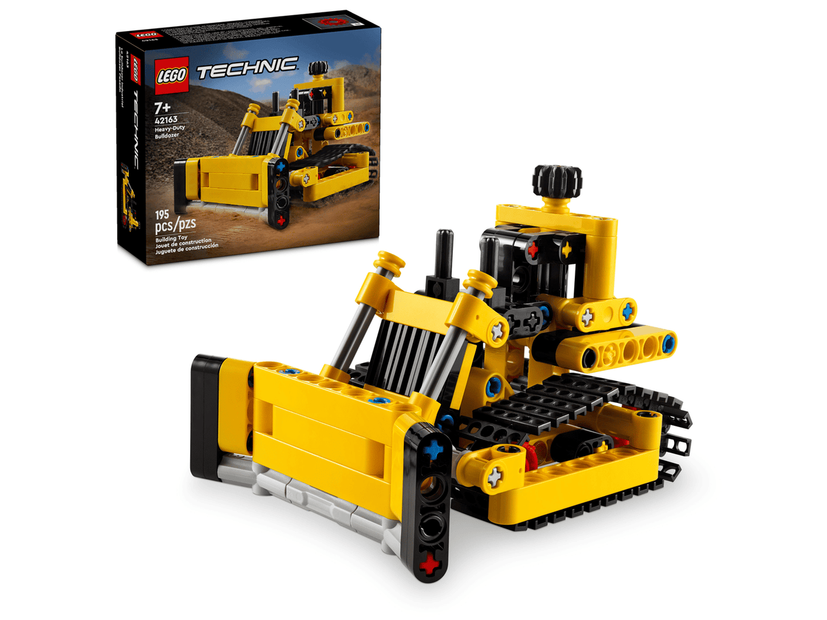 Gul LEGO Technic Stor bulldozer, model 42163, byggesæt til børn fra 7 år