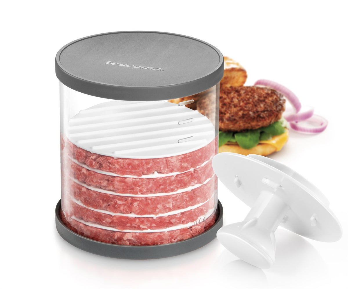 Hamburgerpresser med opbevaringsbeholder fra Tescoma til hjemmelavede bøffer