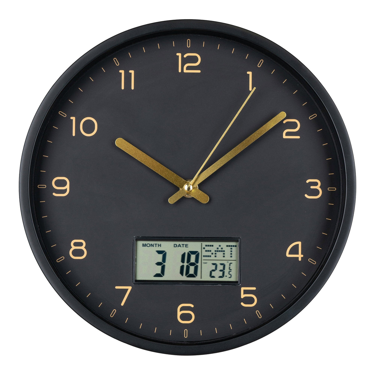 Sort Amiens vægur med digital display fra House Nordic, lydløst, ø25 cm