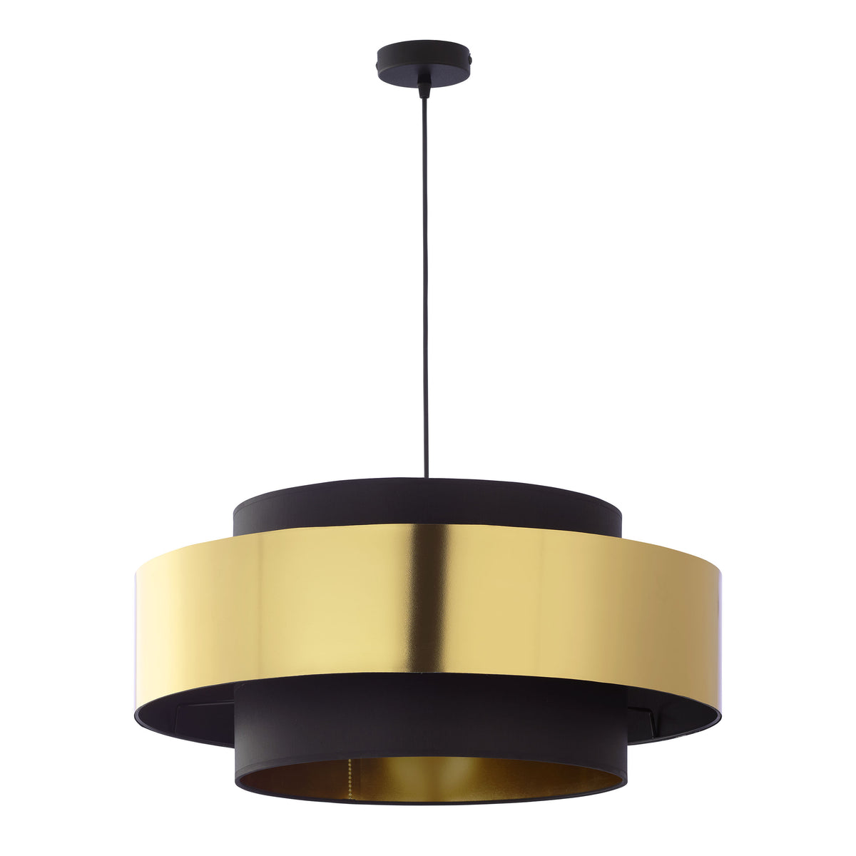 TK Calisto loftlampe i sort stof og stål i guld