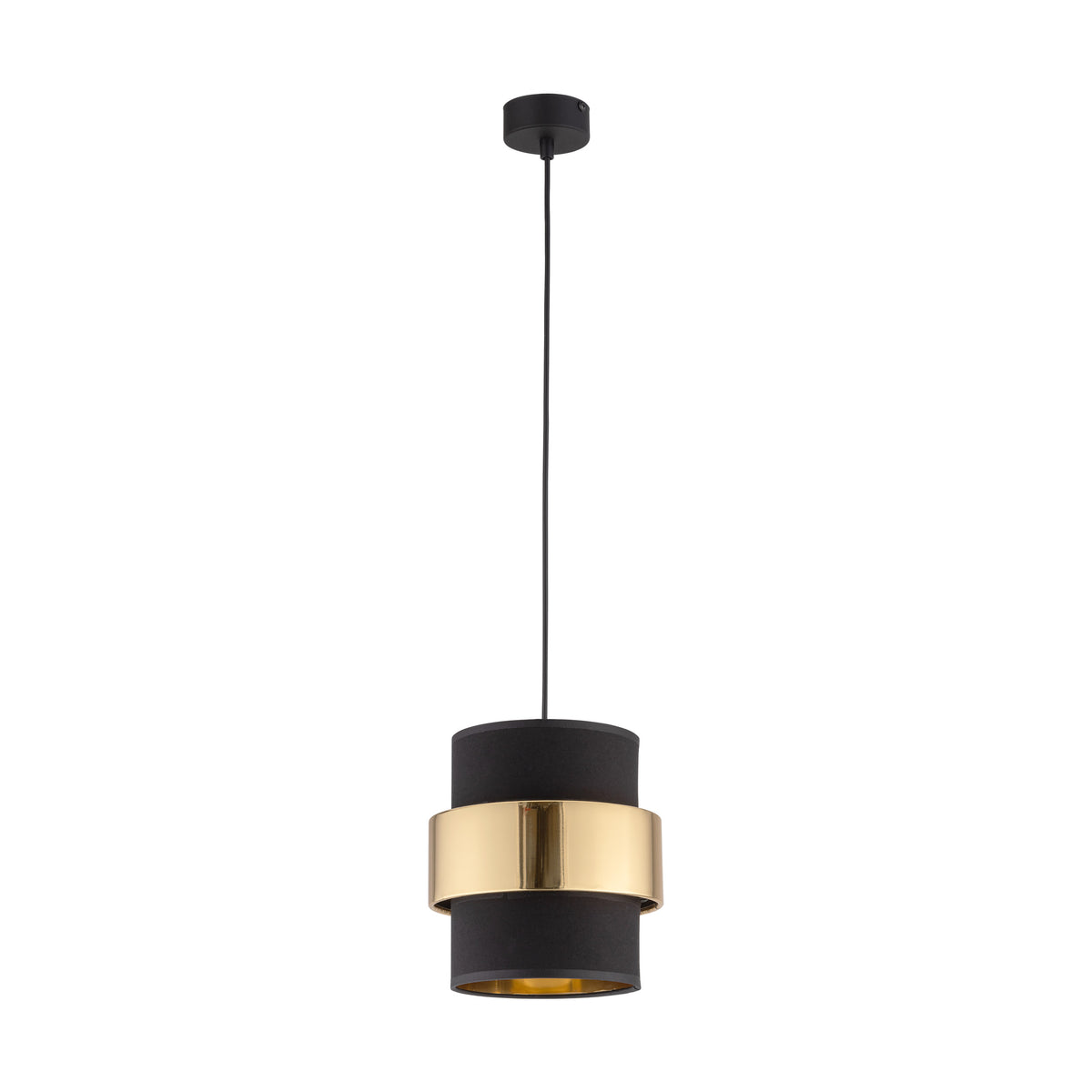 TK Calisto loftlampe i sort stof og guld stål