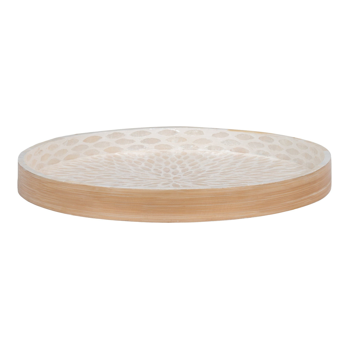 Rund beige bakke i bambus og capiz fra House Nordic, Ø40 cm