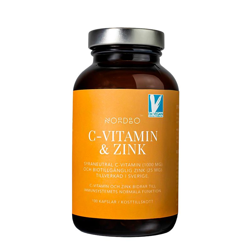 Nordbo C-vitamin & Zink vegansk kosttilskud, 100 kapsler