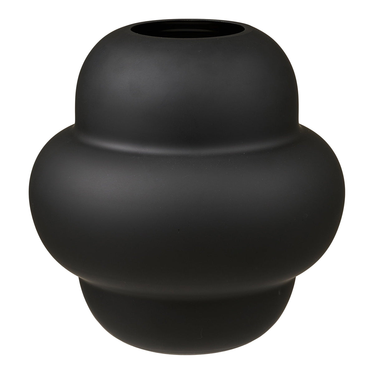 Sort vase i mundblæst glas fra House Nordic, diameter 21 cm og højde 20 cm