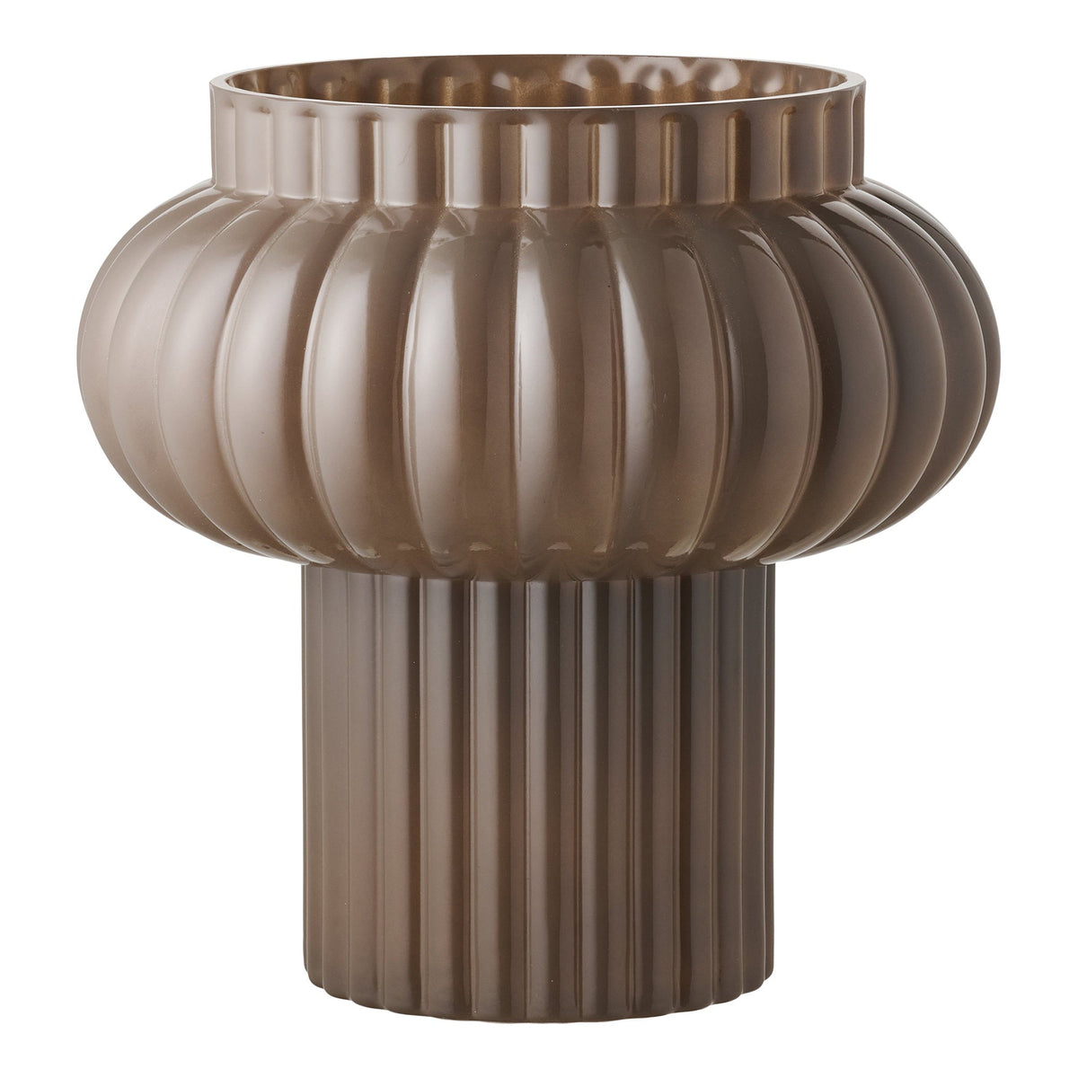 Stor brun vase i mundblæst glas fra House Nordic, diameter og højde 27 cm
