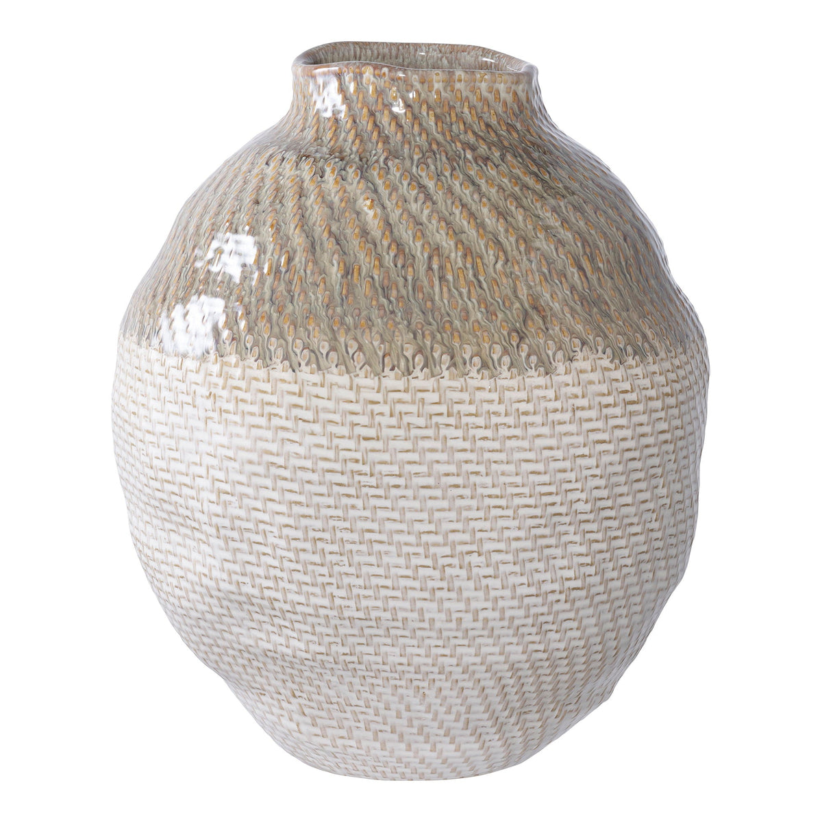 Hvid og grøn keramikvase fra House Nordic, Ø26 x 30,5 cm