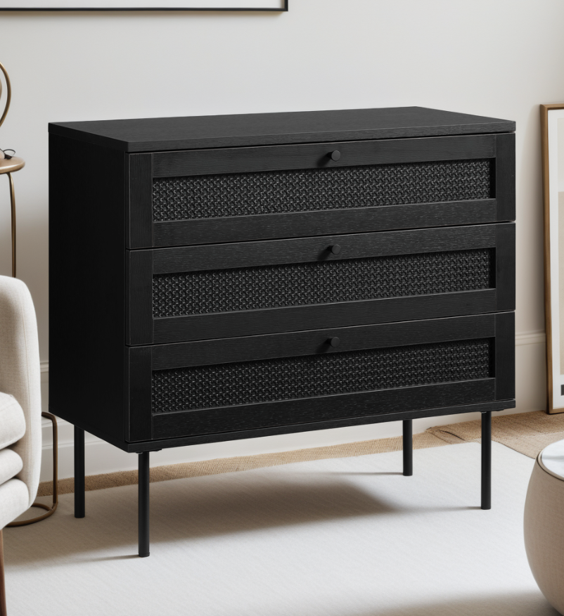 Se Pensacola Kommode, Sort Melamin, 80x40x75 cm, 3 Skuffer ❤ Kæmpe udvalg i Unique furniture - Køb online på udsalg og tilbud lige nu ❤ Billig fragt og hurtig levering - Varenummer: Bolig&Haven-53109285388618 og barcode / Ean: 5704745106496 på lager - Udsalg på Spar helt op til 57% - Kæmpe udsalg på over 739 brands