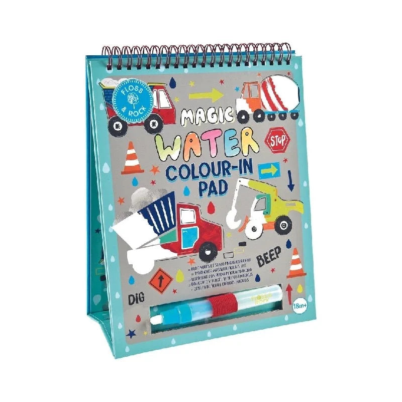 Floss & Rock Construction Magic Water Easel and Pen med vandpen og seks ark med spiralryg