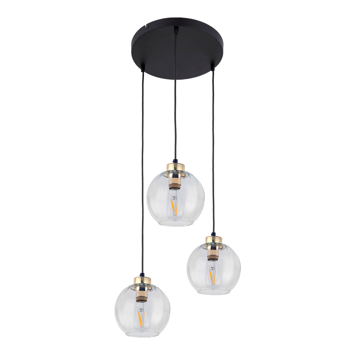 TK Devi loftlampe med tre skærme i klart glas og sort metal