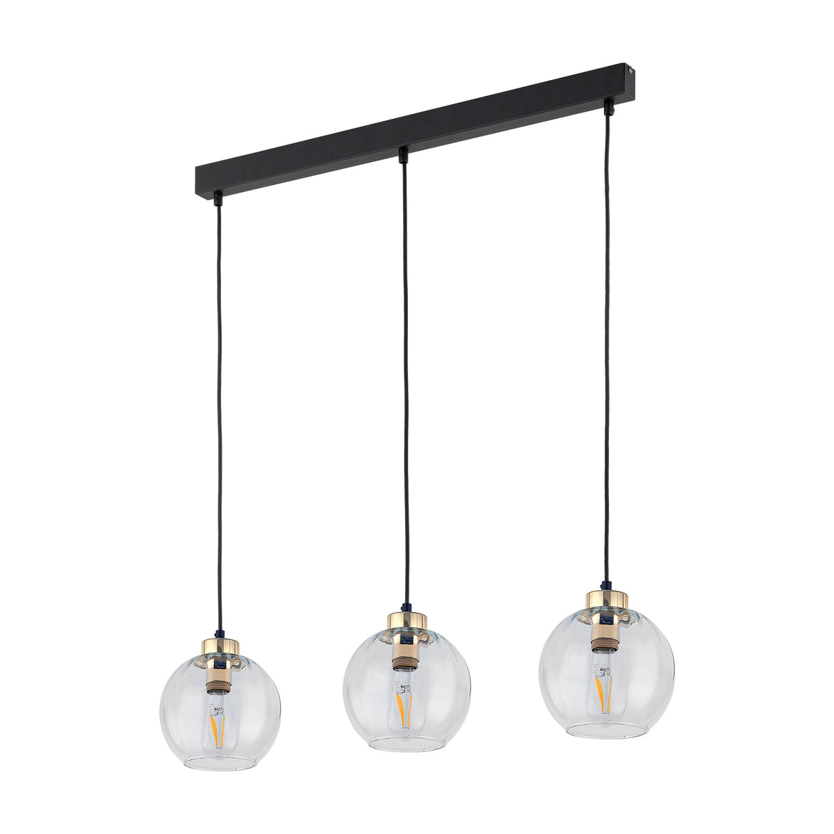TK Devi loftlampe med tre skærme i klart glas og sort metal