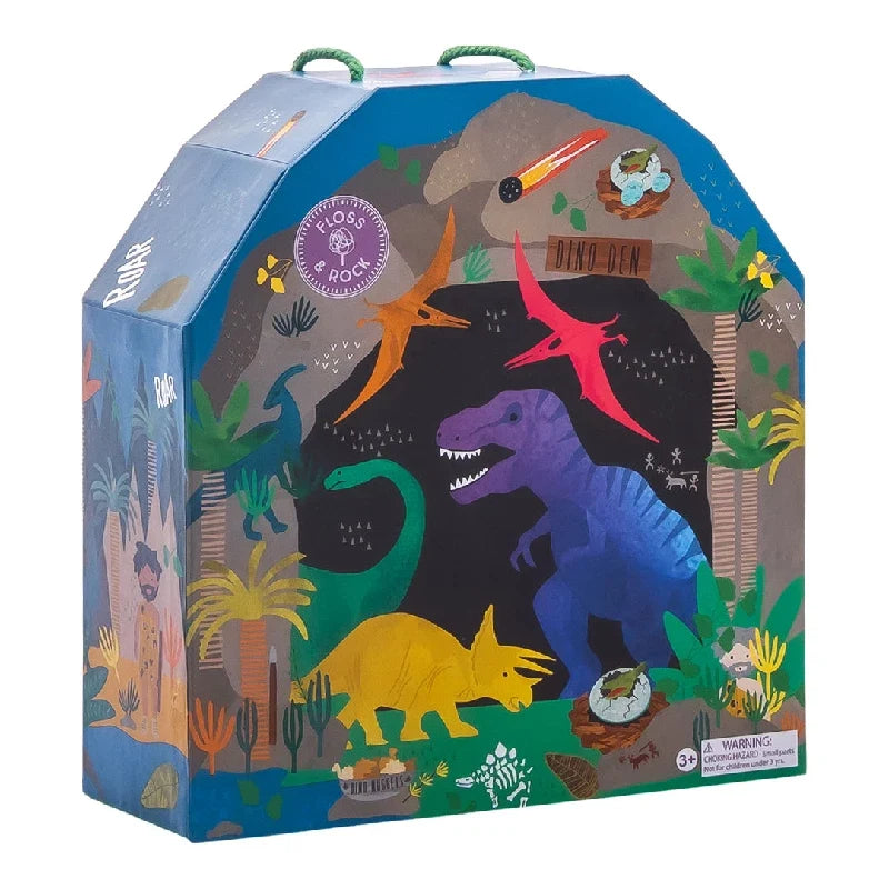 Floss & Rock dino-legesæt i kuffert med træfigurer og jungleområder