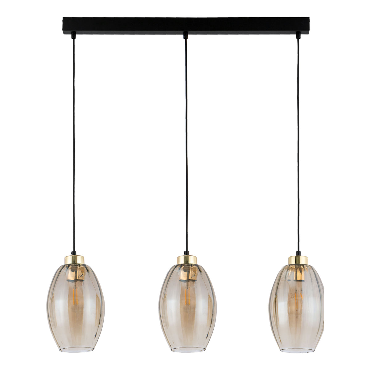 Sebo loftlampe fra TK med tre skærme, udført i glas og sort metal