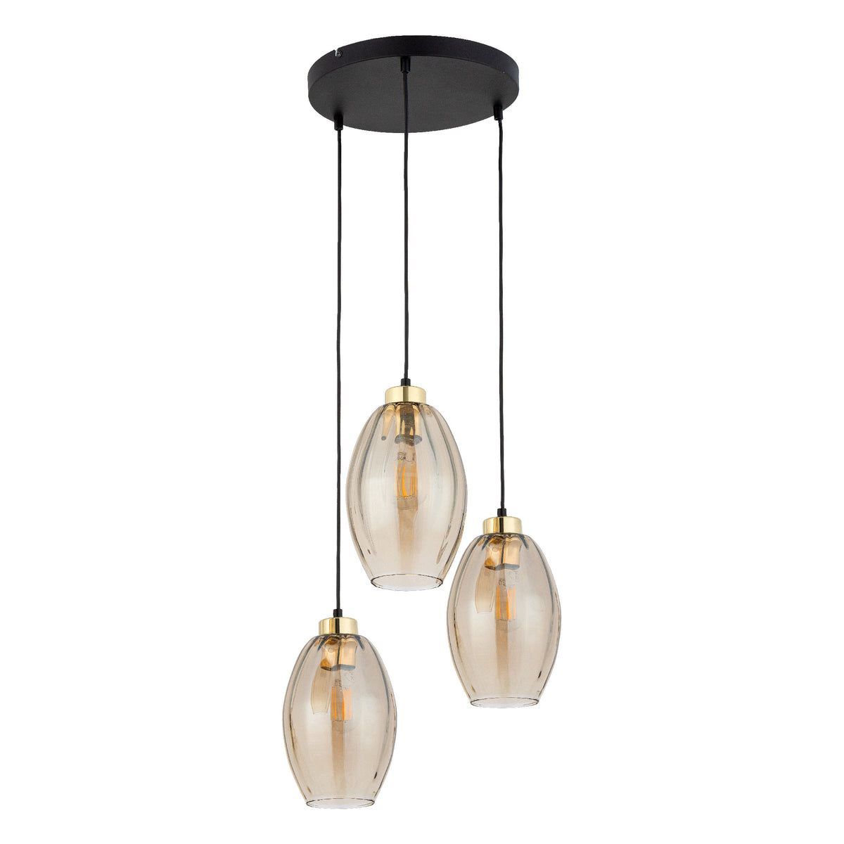 TK Sebo loftlampe med tre skærme i glas og sort metal
