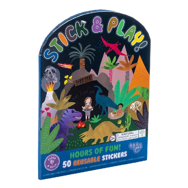 Floss & Rock Stick & Play klistermærkebog med dinotema