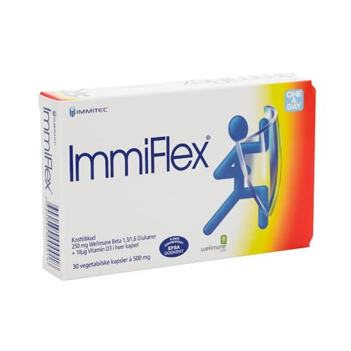 Pakke med ImmiFlex kosttilskud, 30 vegetabilske kapsler med beta-glukan og D3