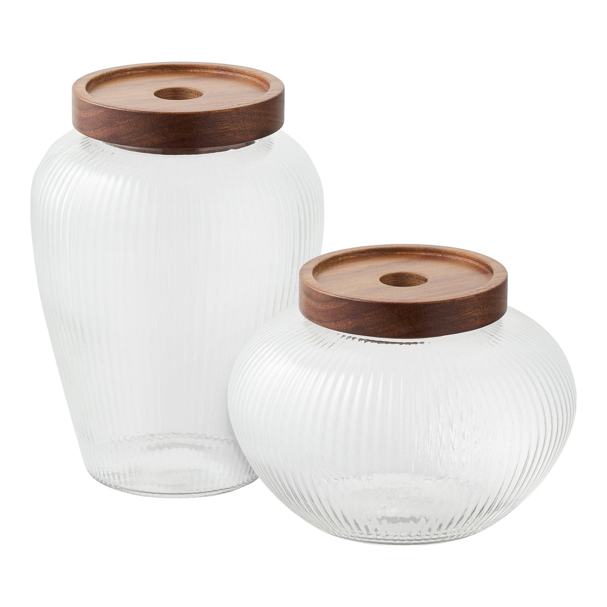 To Maya opbevaringsglas i glas og acacia fra House Nordic