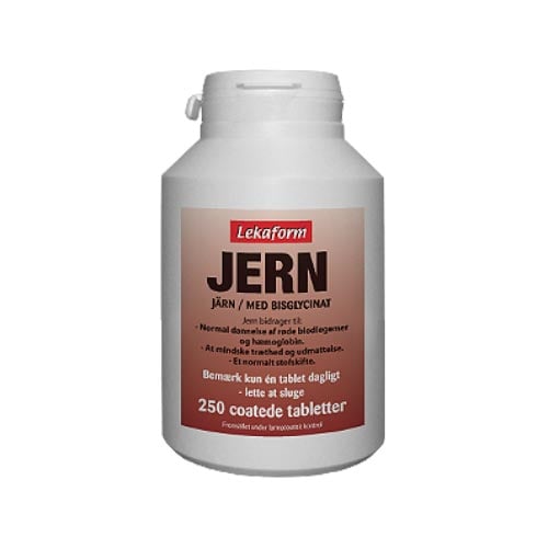 Lekaform Jern, kosttilskud med 27 mg jern som bisglycinat, 250 tabletter