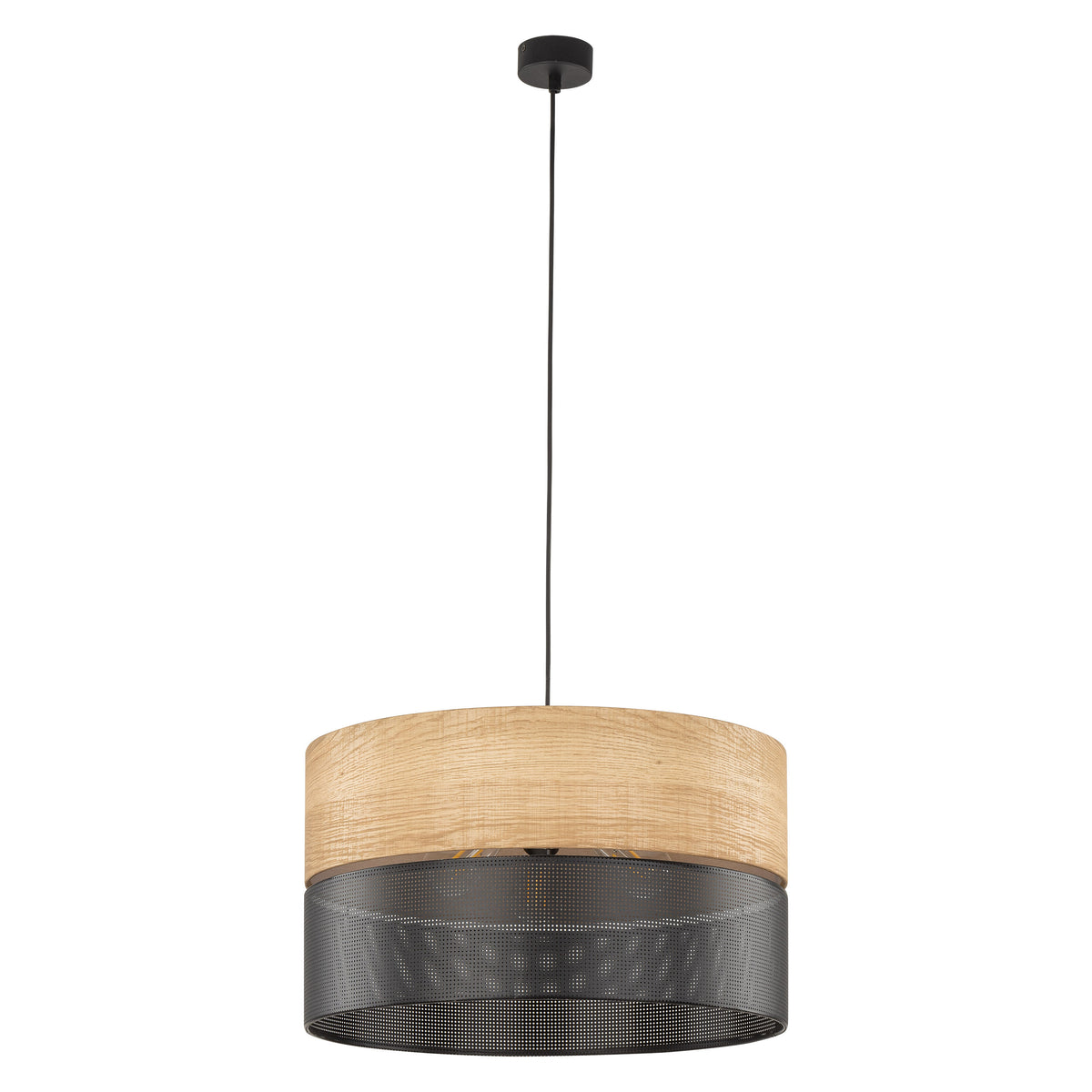 TK Nicol loftlampe i natur finér med sort PVC-folie og metal