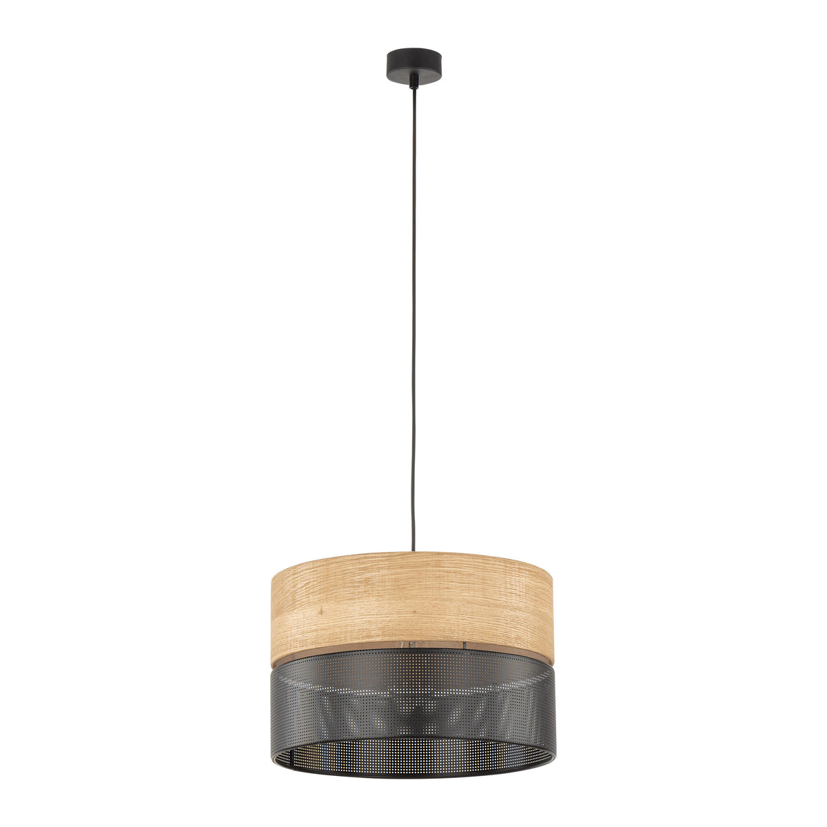 TK Nicol loftlampe i natur finér og sort PVC-folie og metal