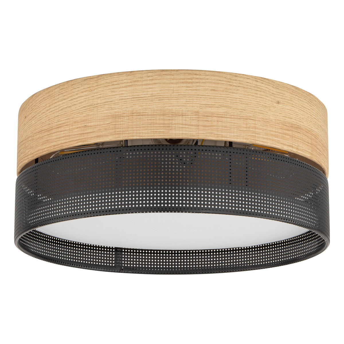 TK Nicol loftlampe i natur finér og sort PVC-folie og metal