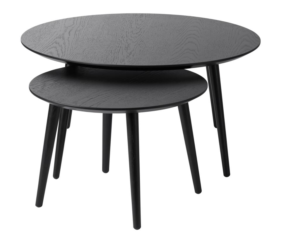 Unique Furniture Adda runde sofaborde, sæt med 2, i sort egefinér og lamel eg