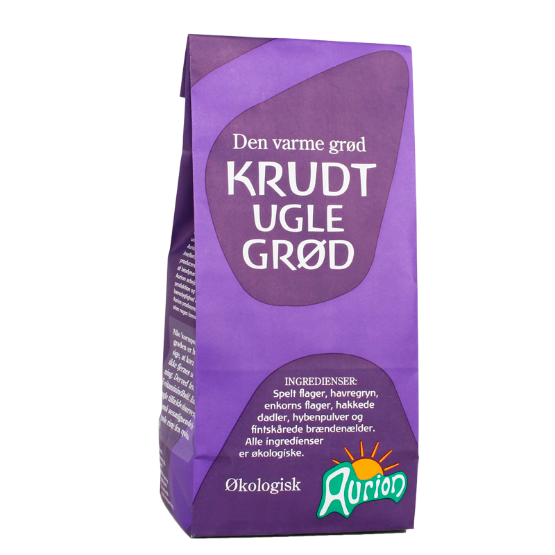 Pakning med Aurion Den Varme Grød Krudtuglegrød, økologisk, 1200 g
