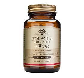 Beholder med Solgar Folinsyre (Folacin) 400 mcg, 250 tabletter