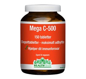 Pakke med Health Care Mega C 500 mg fra Scanpharm, C-vitamin i 150 tabletter